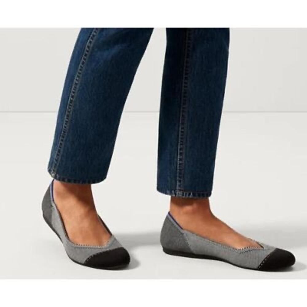 ROTHY'S The Flat Round-Toe Slip-on Knit Flats Gray & Black women’s Size 9.5